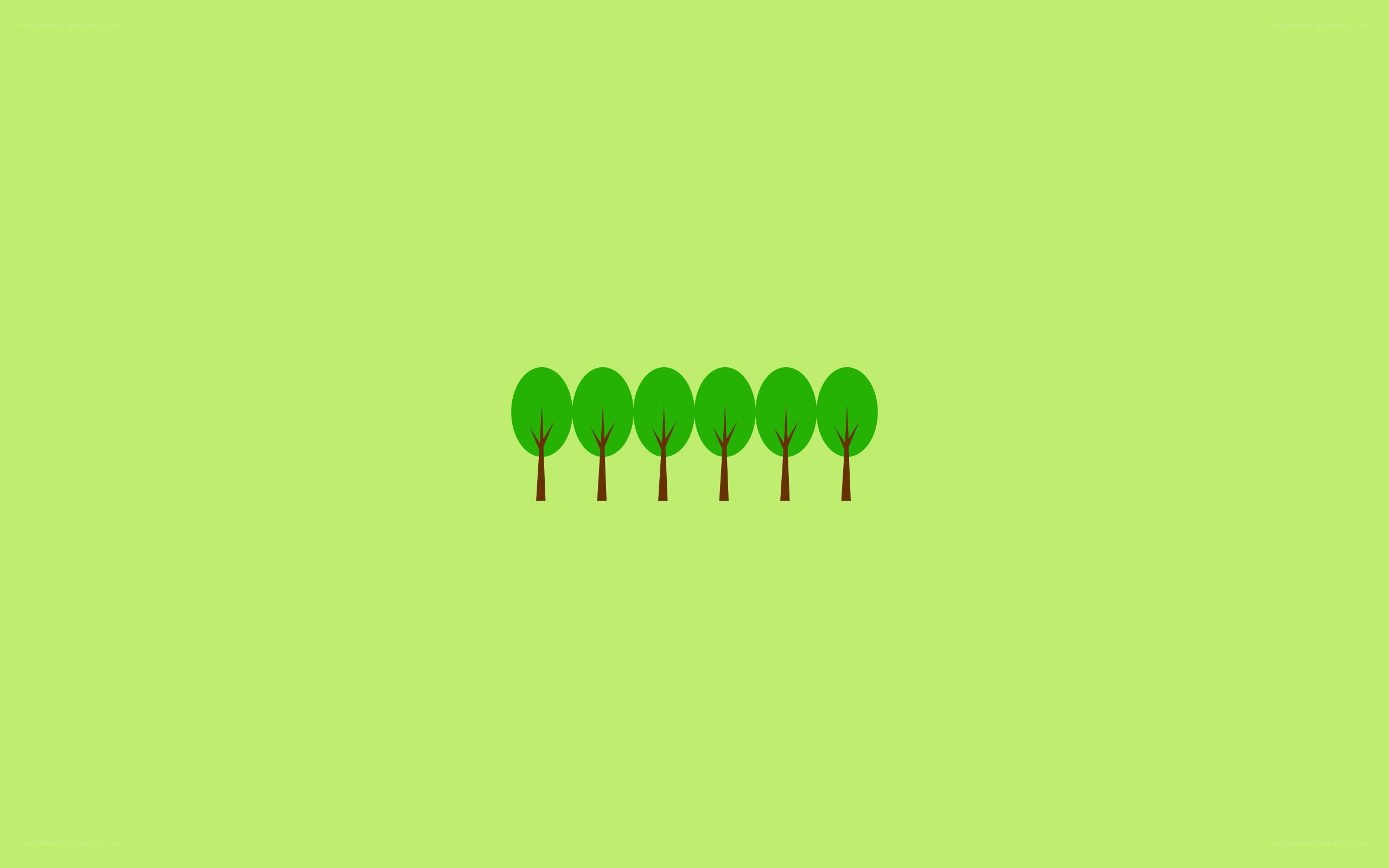 six green trees in a row