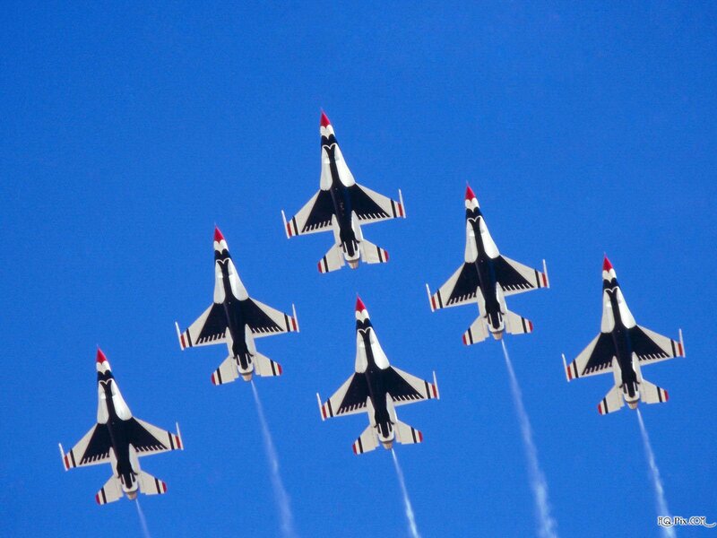 Six Jet Fighters in Formation — Blue, Dynamic