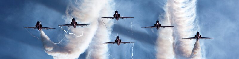 Six Jets in Formation — Blue, Dramatic