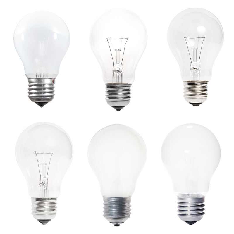six light bulbs on white