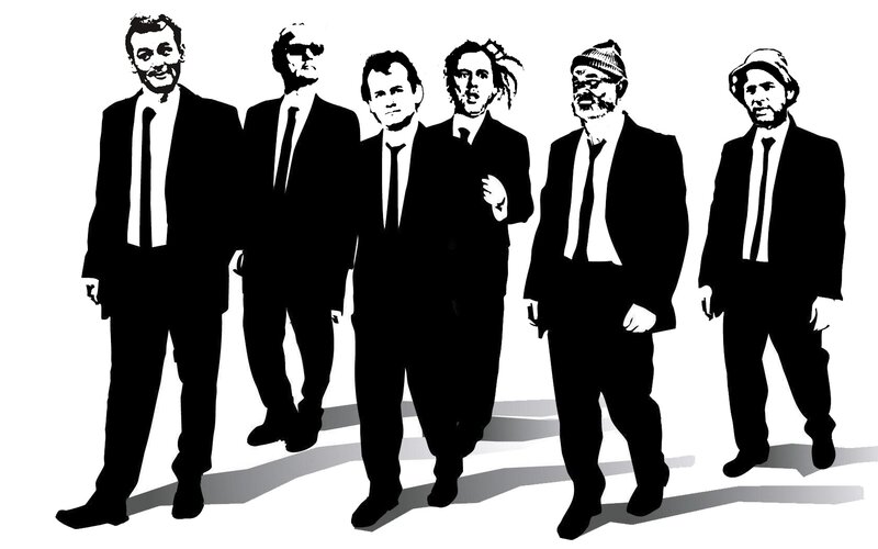 six men in suits walking