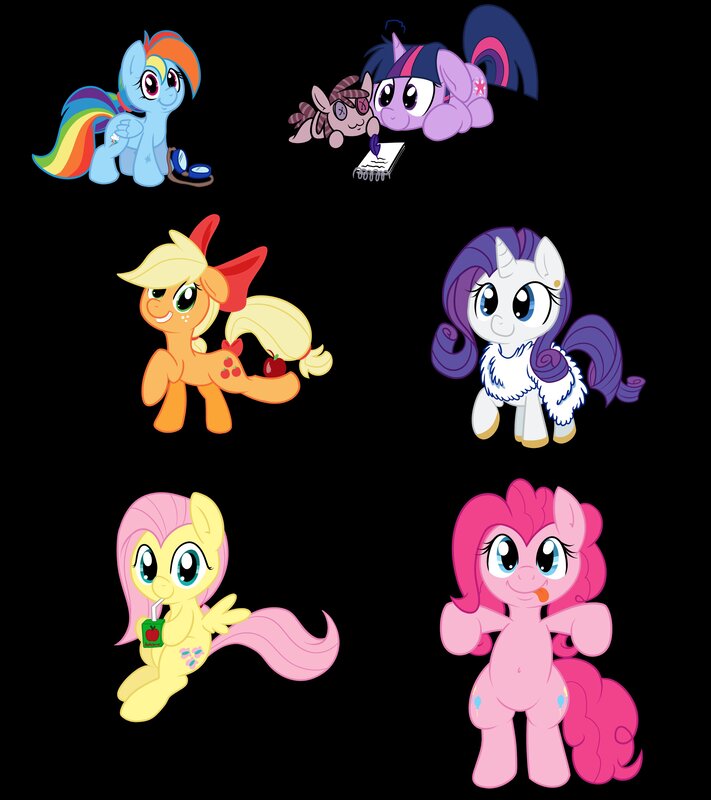 Six Ponies in Various Poses — Pink