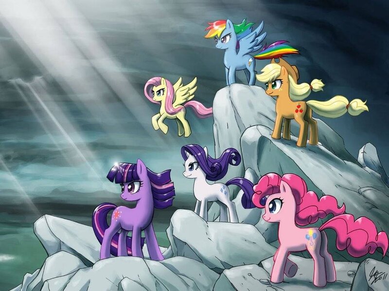 Six Ponies on Rocks — Purple