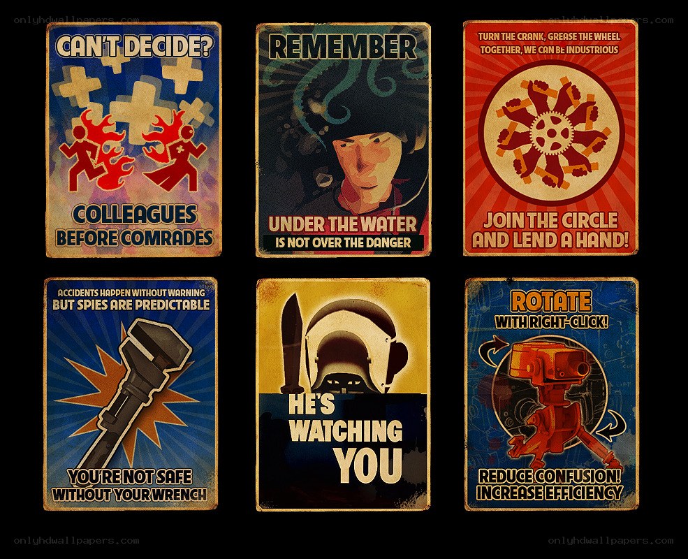 Six retro-style propaganda posters