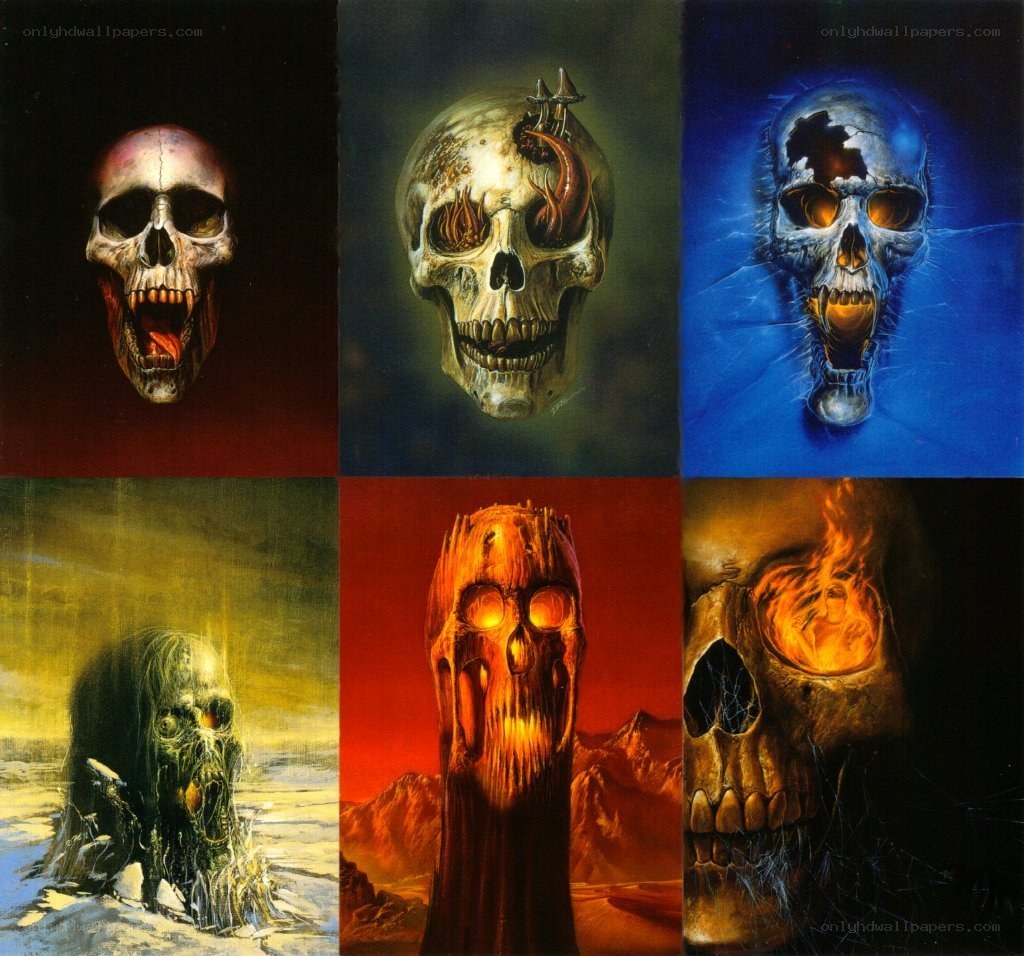 Six skull artworks in different styles
