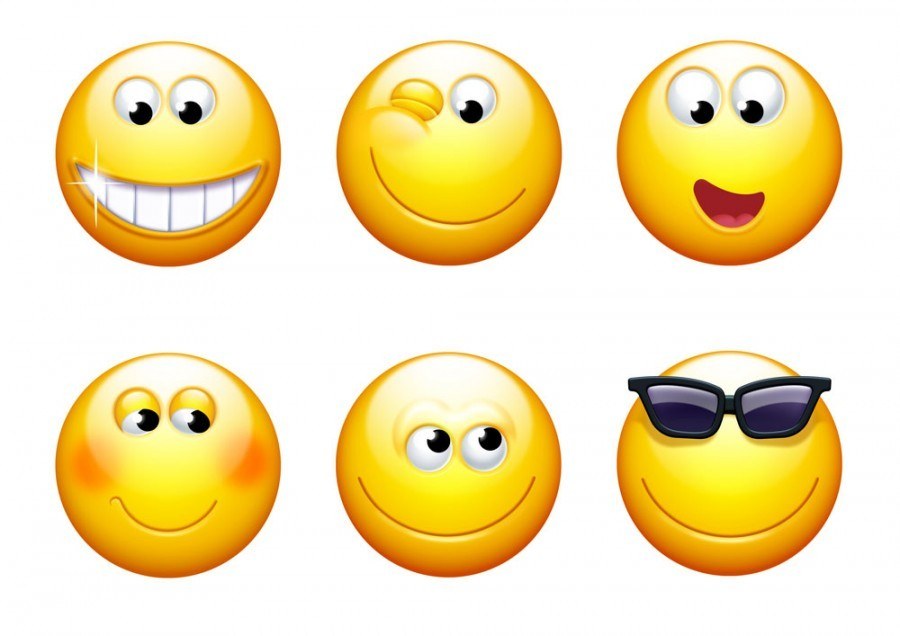 six smiling emoji faces