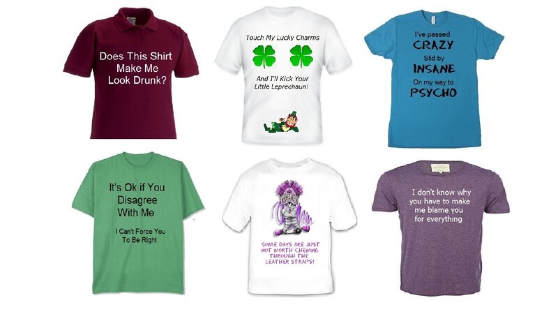 Six T-shirts with Text
