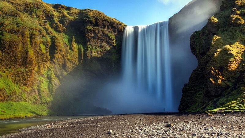 Skógafoss Waterfall — Blue, Dramatic