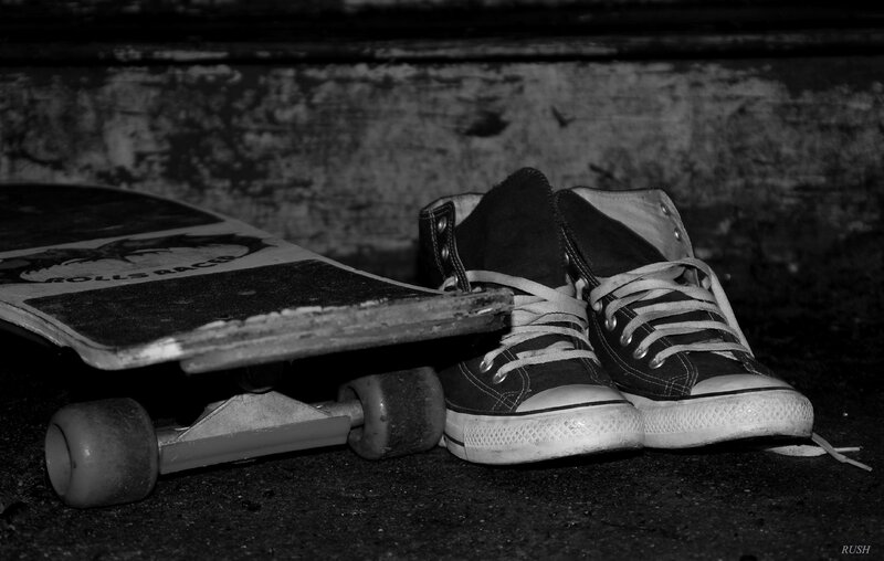 Skateboard and Sneakers — Black, Dramatic