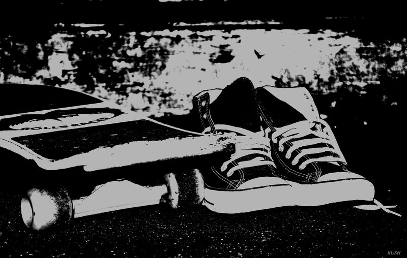 Skateboard and Sneakers — Black, Gritty