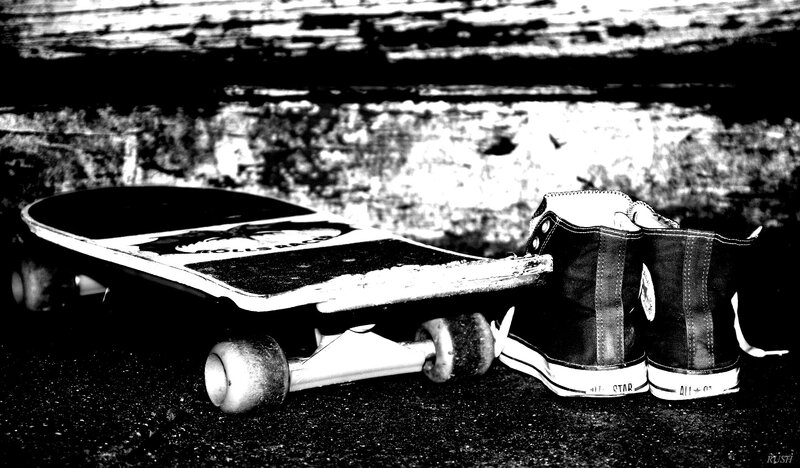 Skateboard and Sneakers