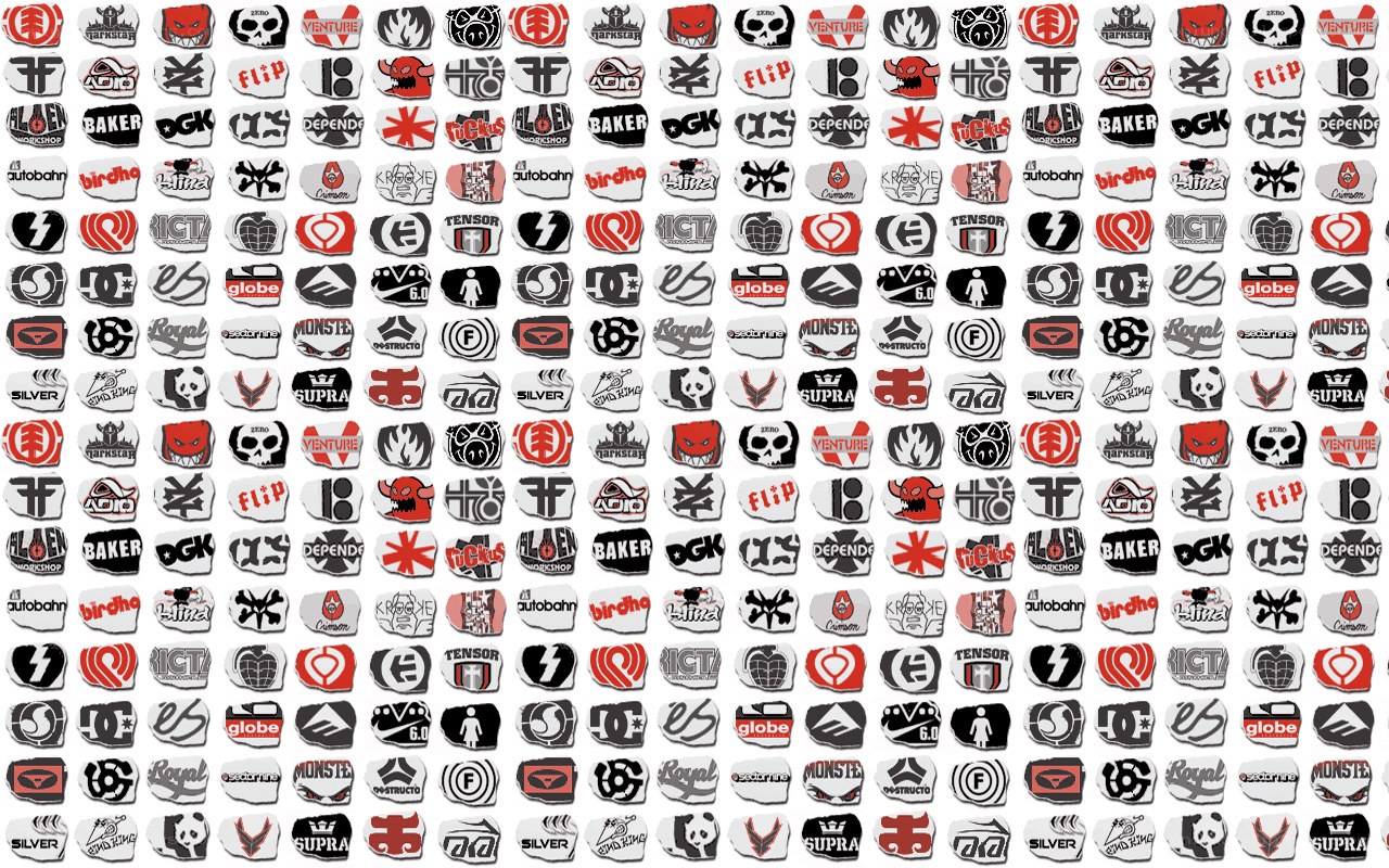 skateboard brand logos collage
