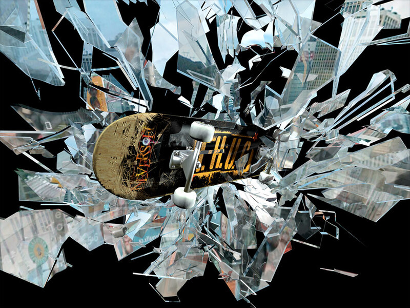 Skateboard Breaking Glass