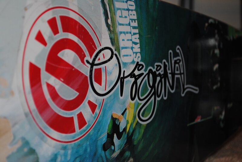 skateboard deck with branding