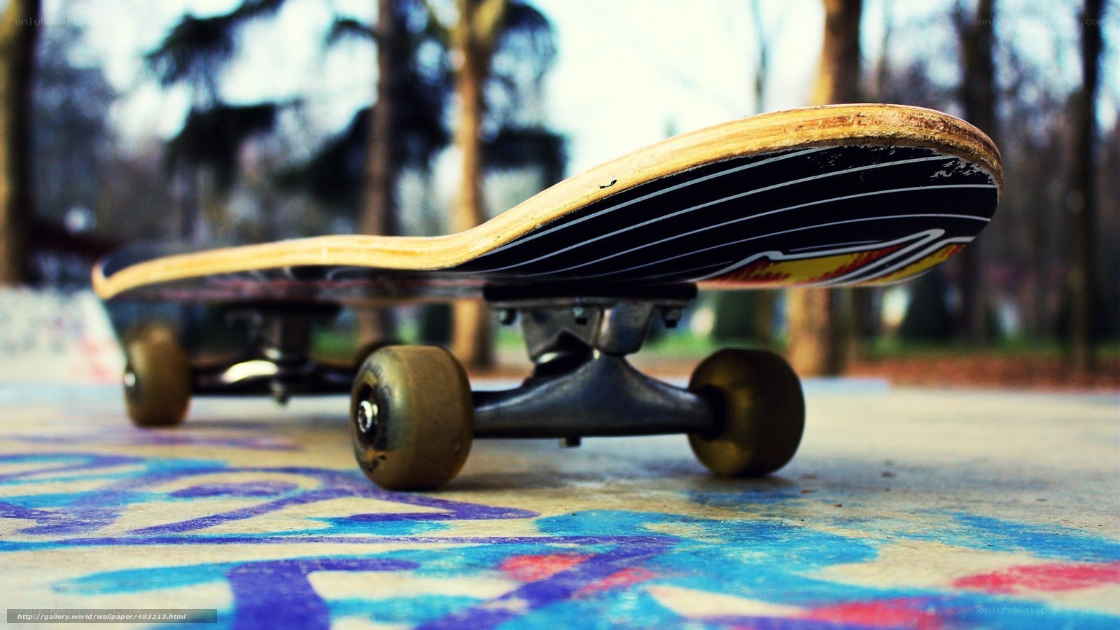 Skateboard on graffiti ground