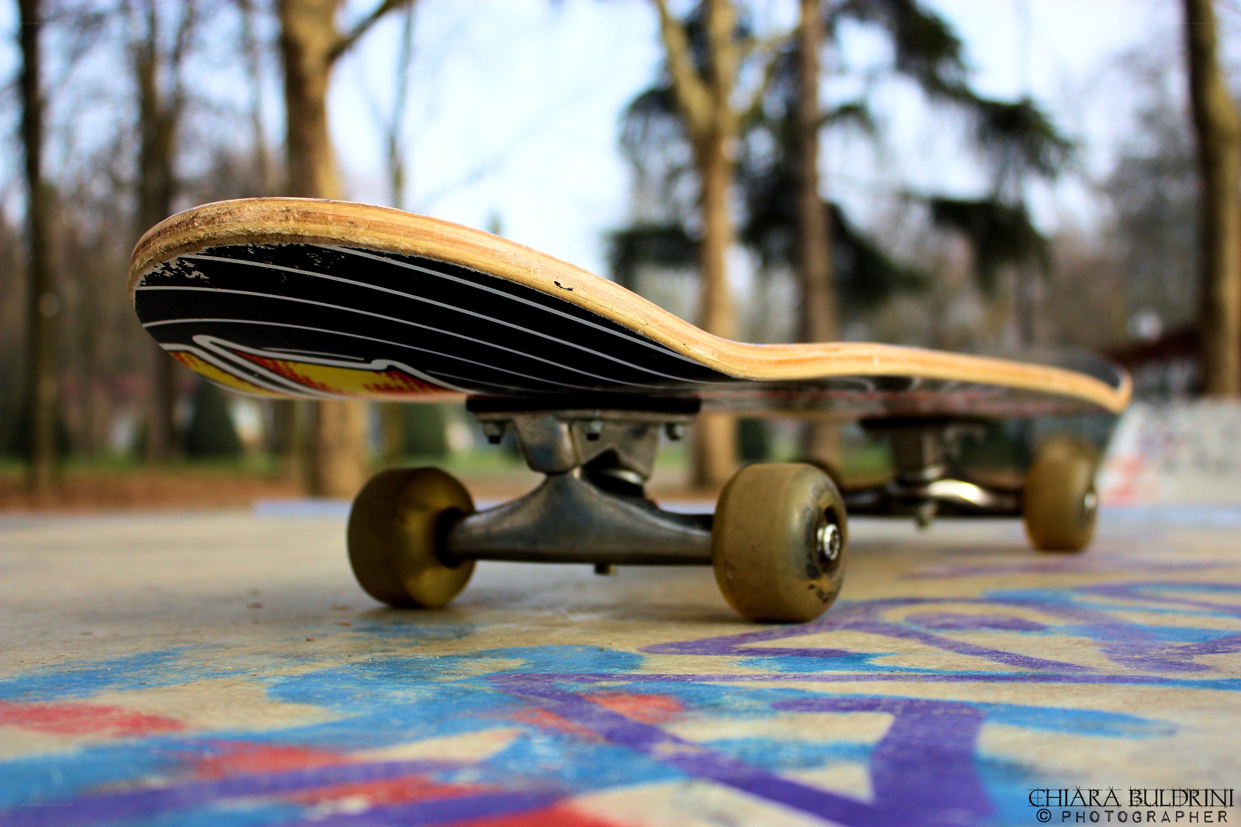 skateboard on graffiti ground