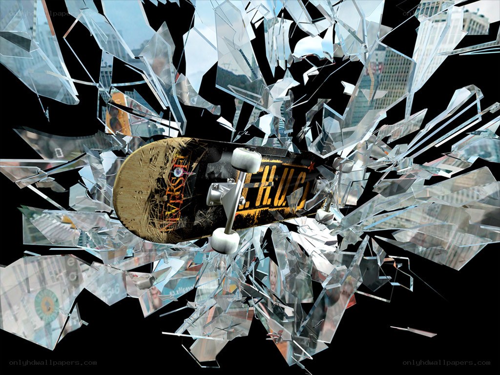 Skateboard shattering glass