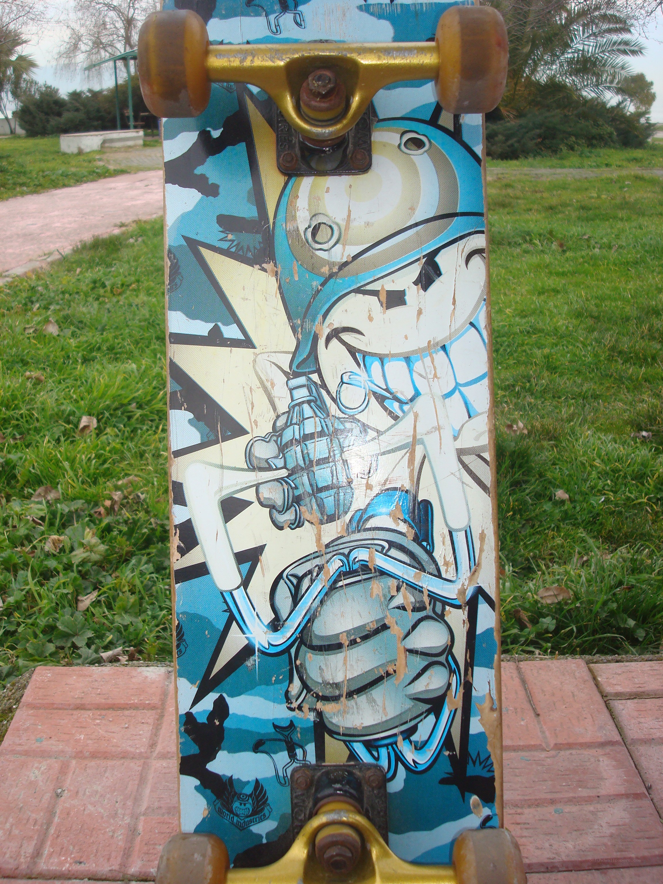 skateboard with cartoon design