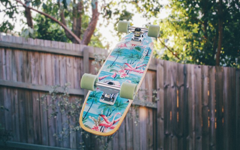 skateboard with flamingo design