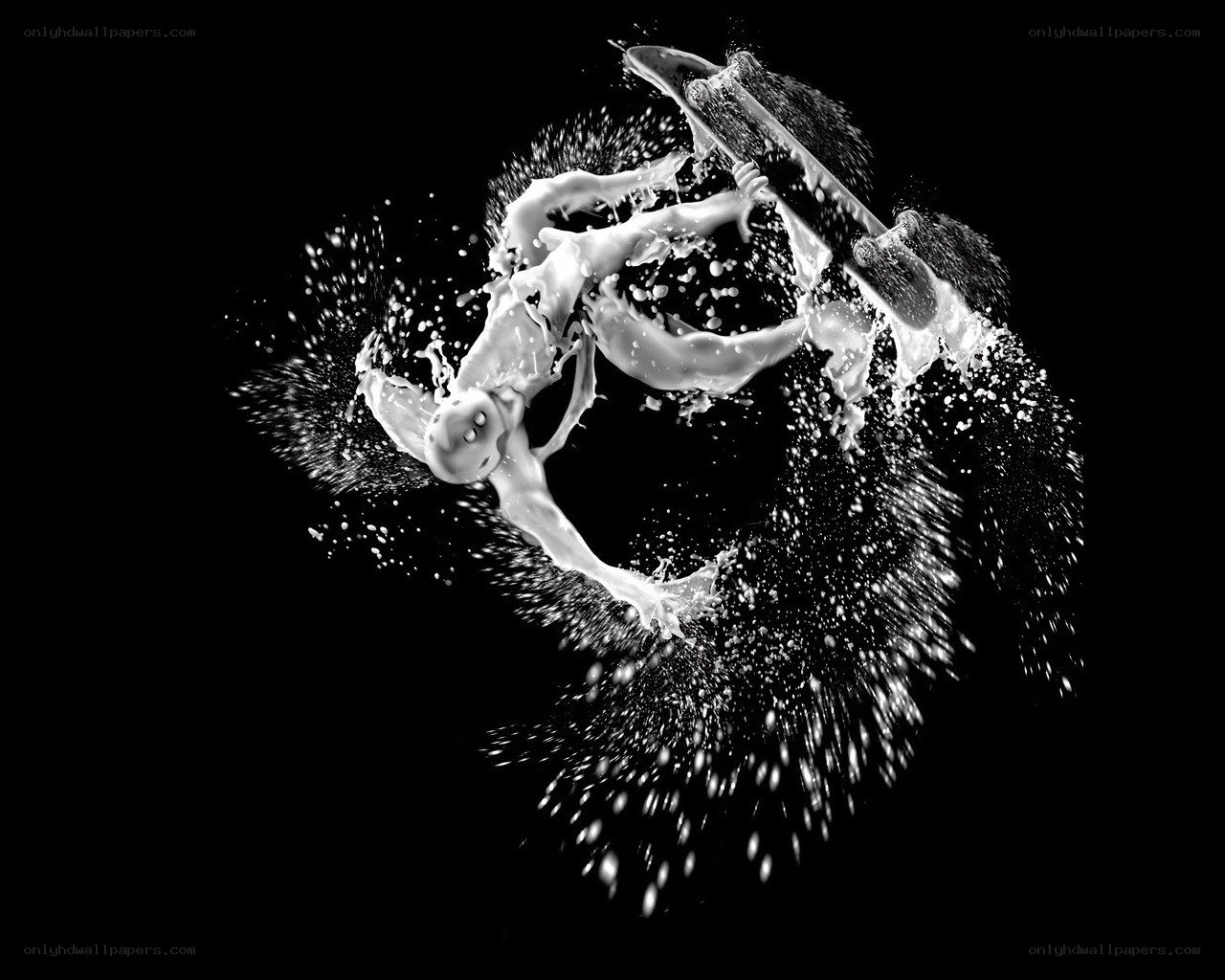 skateboarder in milk splash