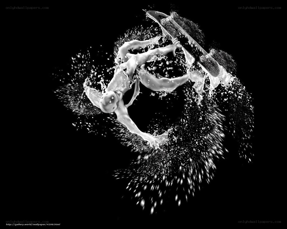 skateboarder in milk splash