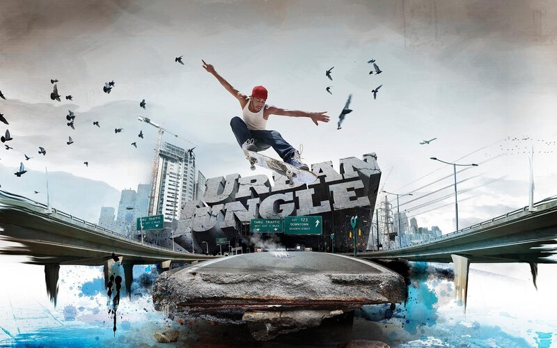 skateboarder in urban jungle