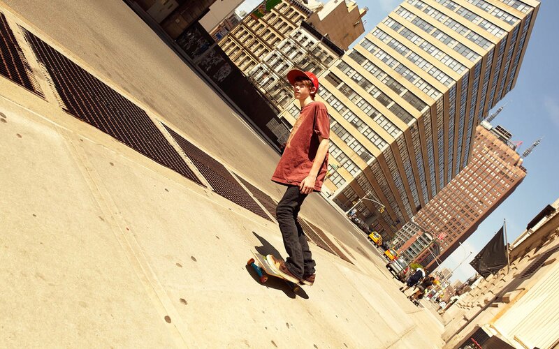 Skateboarder in urban setting
