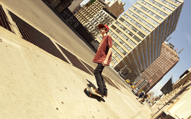Skateboarder in urban setting