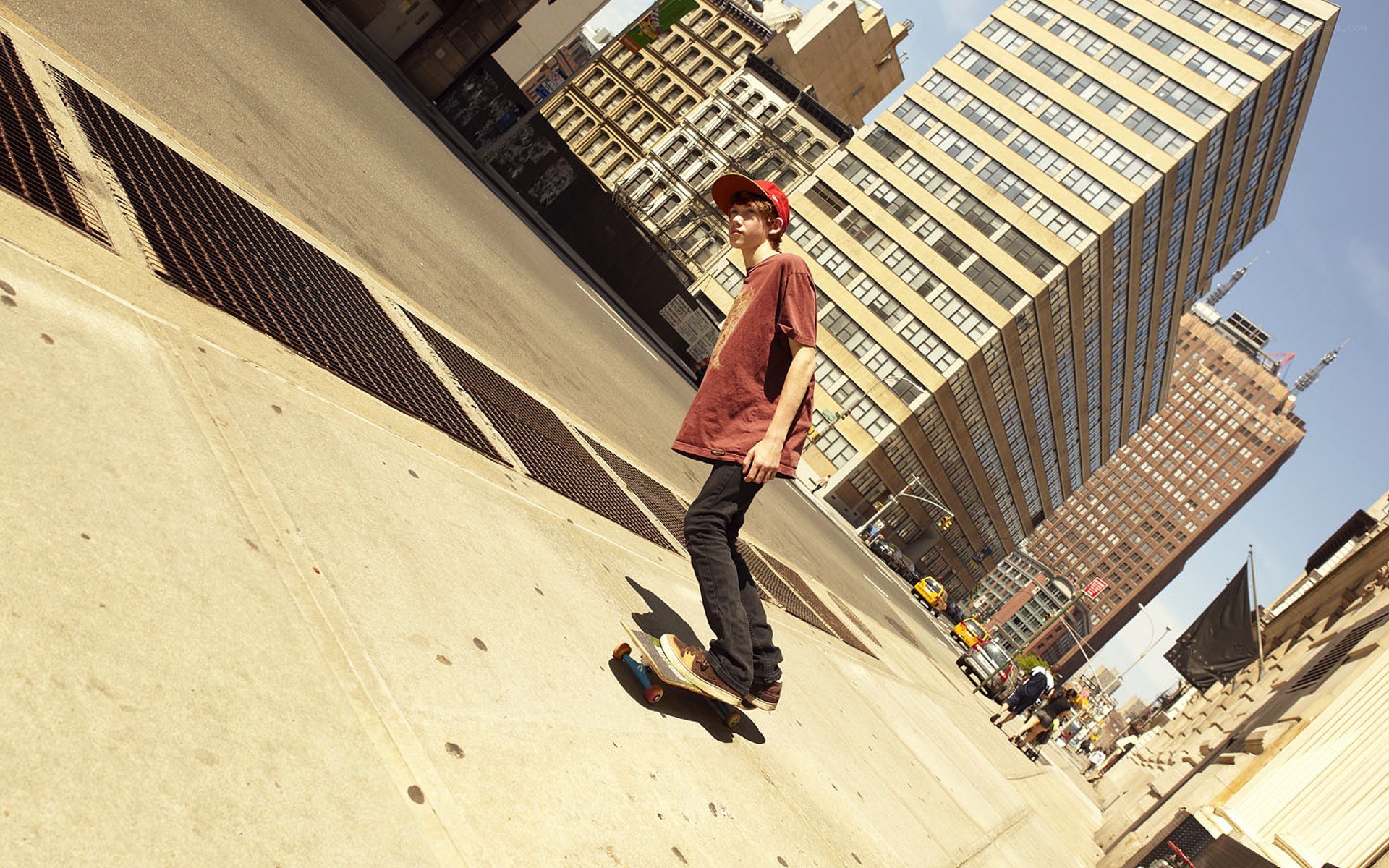 Skateboarder in urban setting