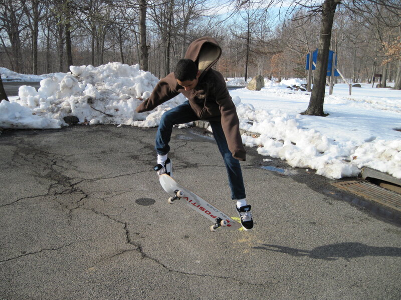 Skateboarder in winter