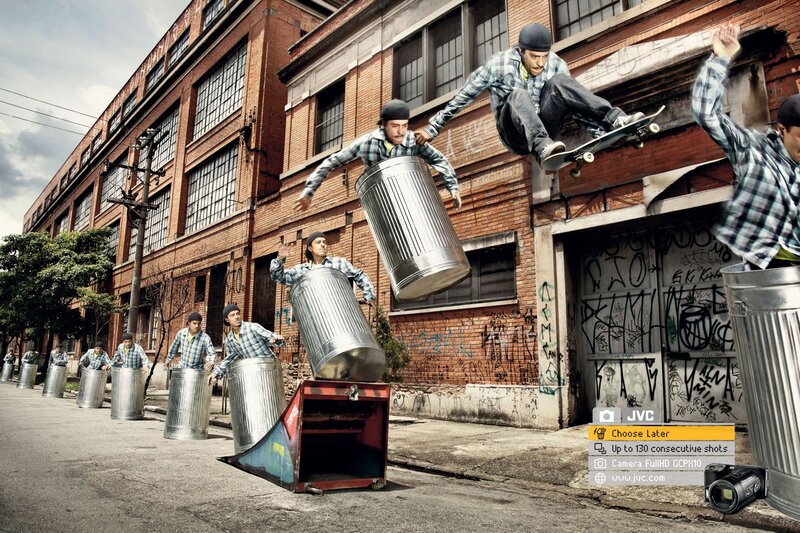 Skateboarder Jumping Trash Cans
