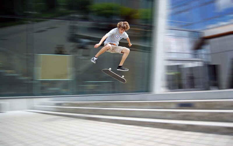 Skateboarder performing trick