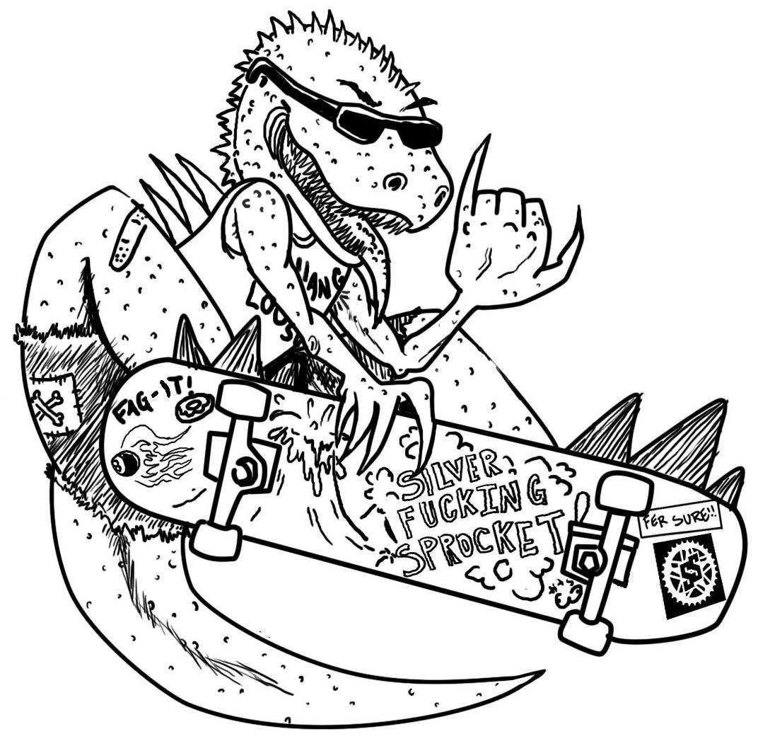 skateboarding dinosaur character