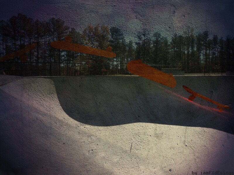 skateboards in motion at a skatepark