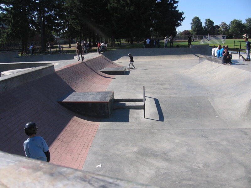 Skatepark with ramps and skaters