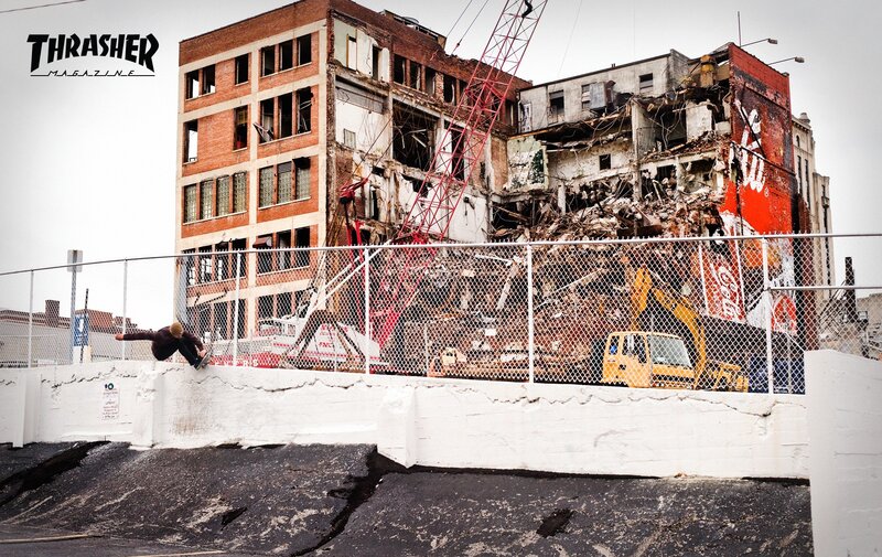 Skater at a demolition site