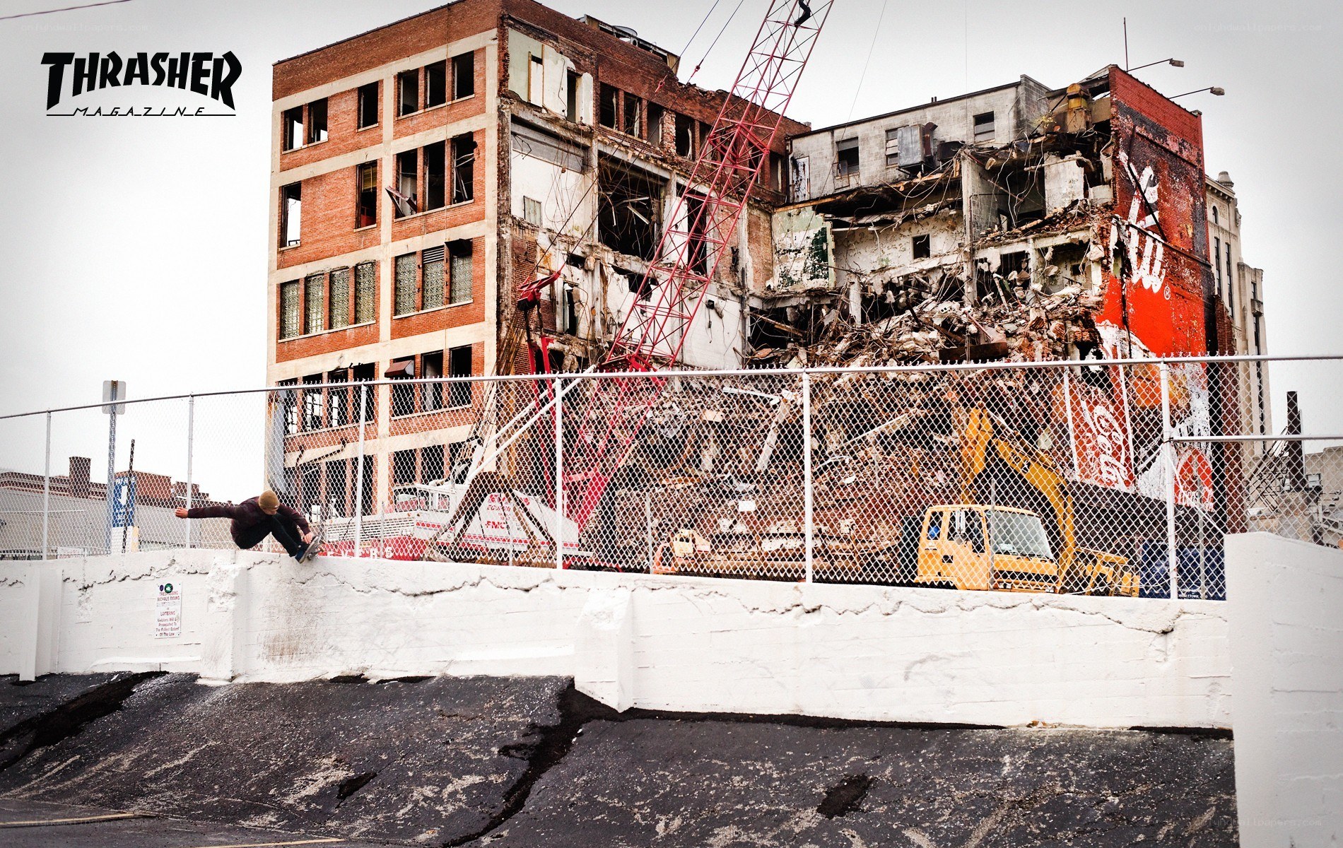 Skater at a demolition site