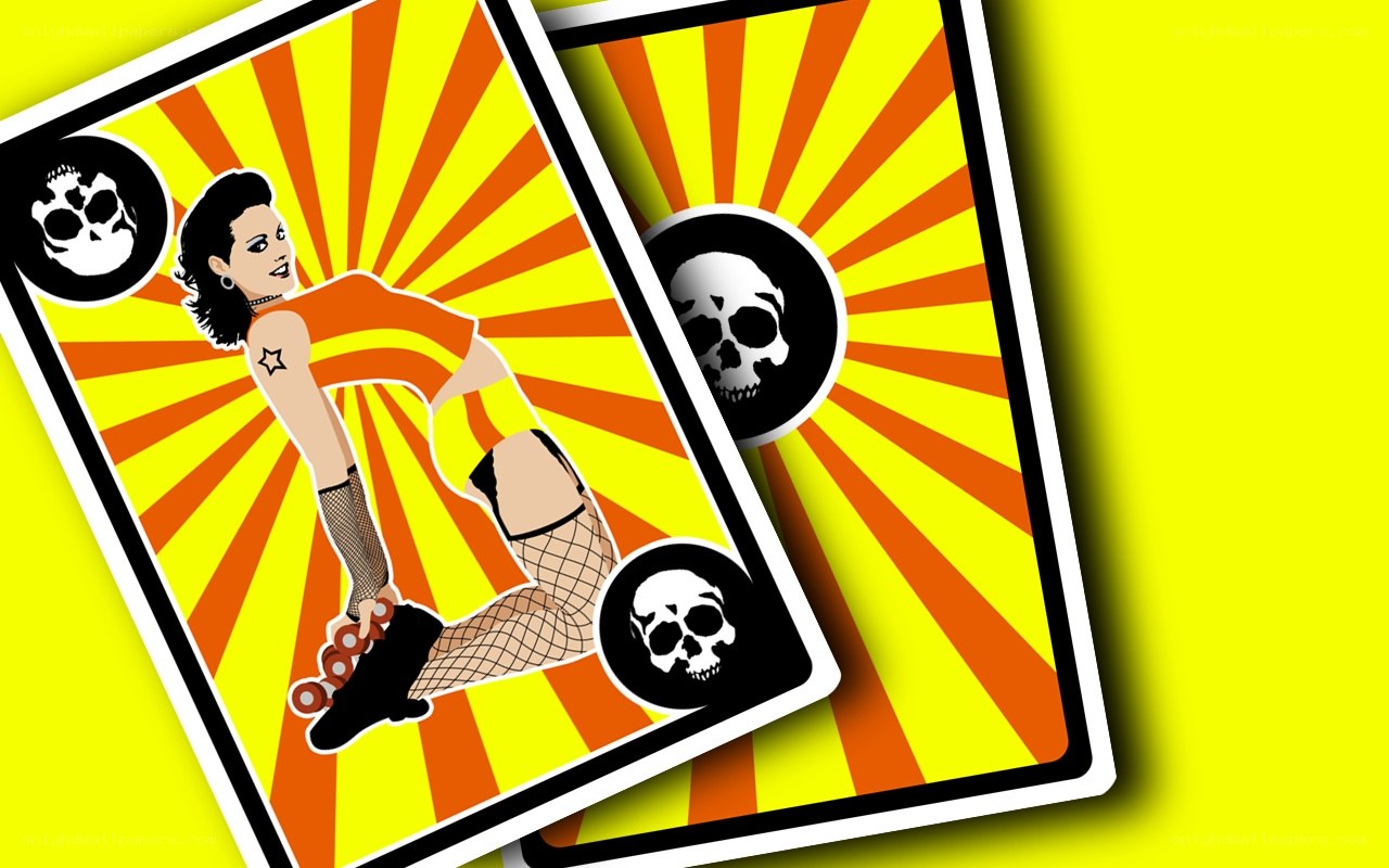 skater girl playing cards