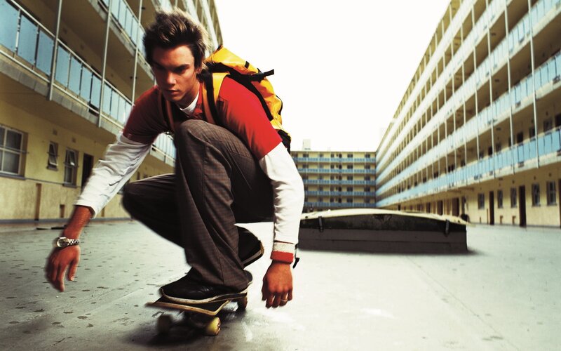 Skater in Courtyard — Yellow
