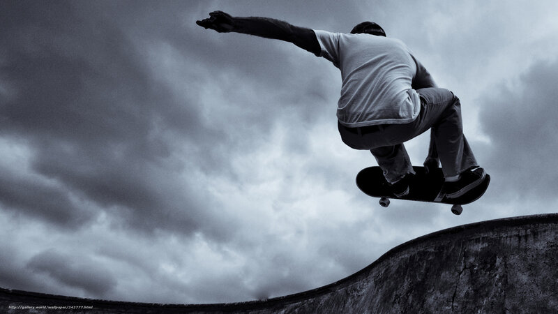 Skater in Mid-air — Gray, Dramatic