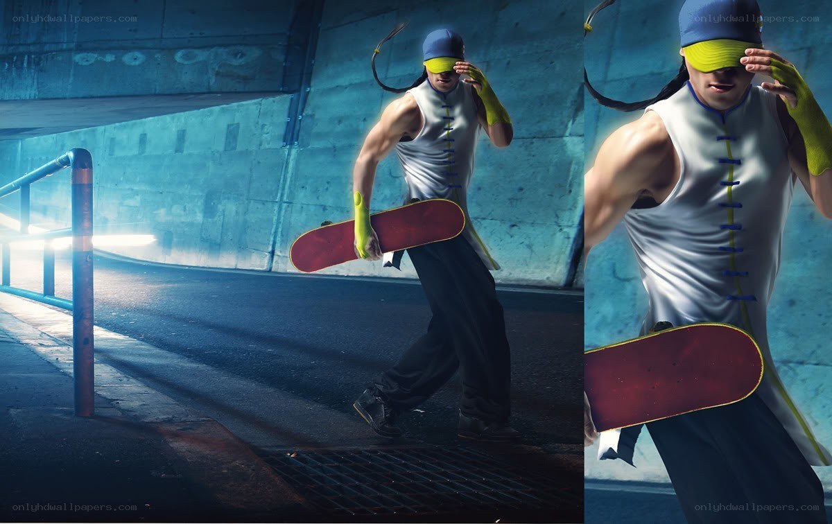 skater in underground tunnel