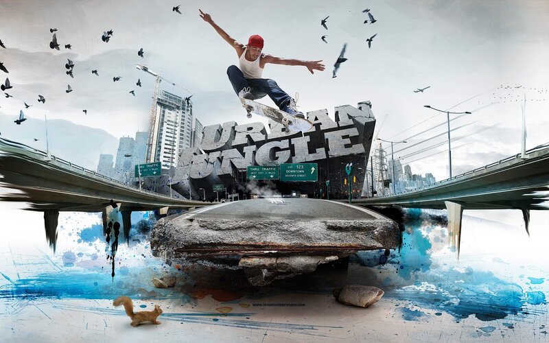 Skater Jumping over Road