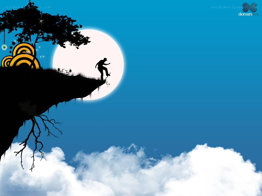 skater on a cliff at night