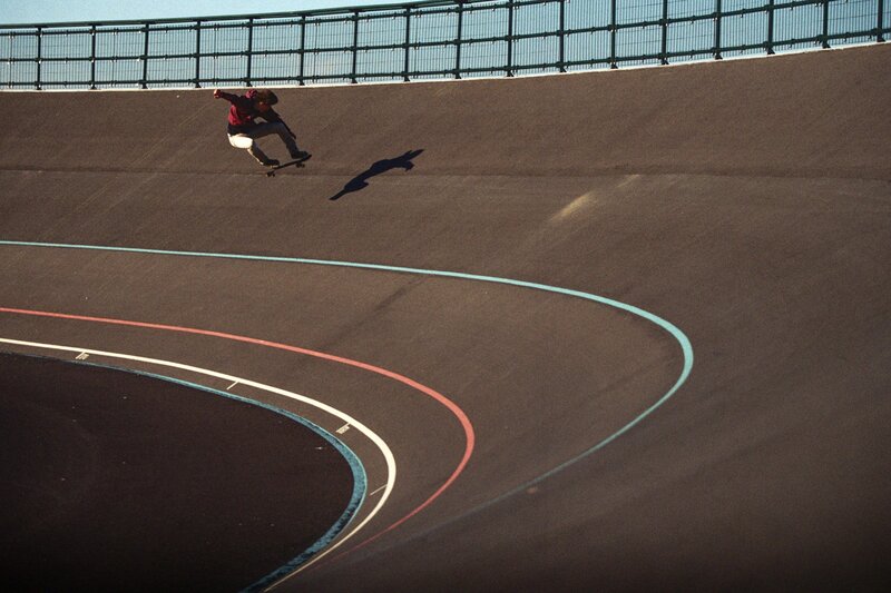 Skater on a curved ramp