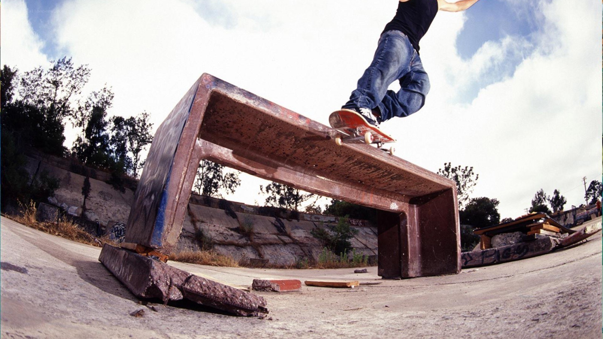 Skater on concrete bench