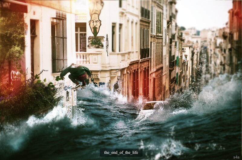 Skater on Flooded Street