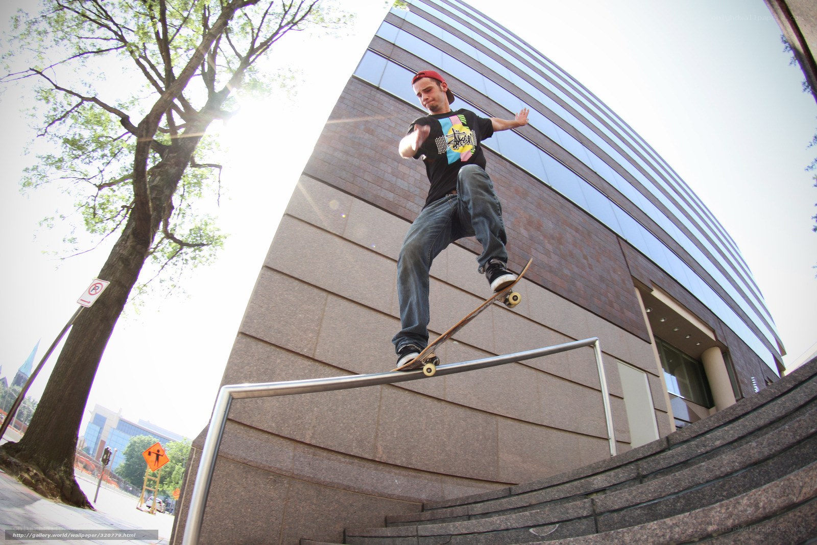 Skater on rail in city