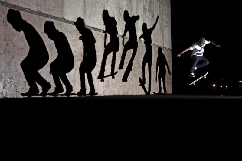 Skater Performing Trick — Black, Dramatic, Night