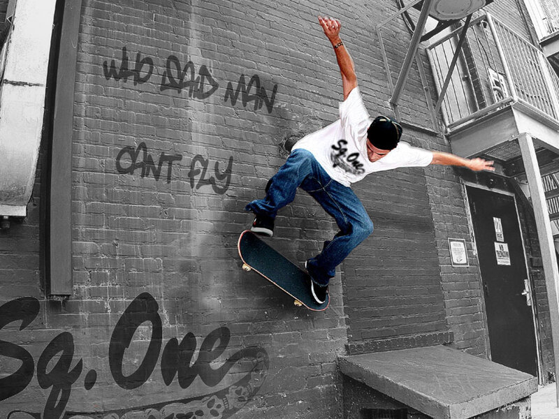 Skater Performing Trick — Black, Dynamic, Photograph
