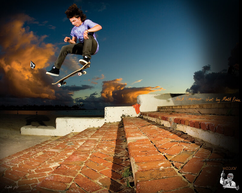 Skater Performing Trick — Blue, Dramatic, Sunset